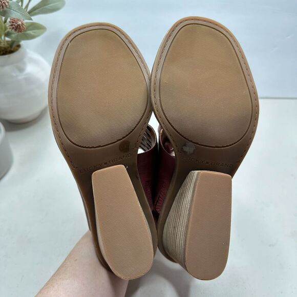 New Lucky Brand Lemia Heel Leather Sandal Burgundy Women's 6.5M/EU37 NWOB - Picture 9 of 11